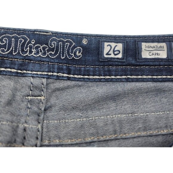 Miss Me Jeans Women 26 Blue RISE TO THE OCCASION Signature CAPRI Raw Hem JP7675P - Picture 7 of 9